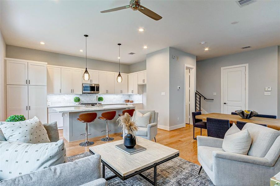 Kitchen view. Ample cabinet space and large pantry perfect for cooking and enjoying time with family and friends.