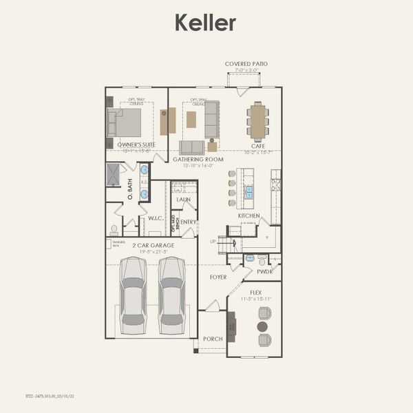 2D floor plan layout for the Keller by Pulte Homes in Whitewing Trails, Princeton, TX (Image 3).