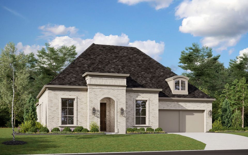 Representative exterior photo of a completed home built from the 5012 by Tradition Homes in Lakewood at Brookhollow – 60′ Lots, Prosper, TX (Image 17).