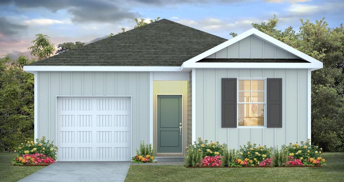 Front exterior of a new home in Mulberry Landing, Orangeburg, SC, highlighting curb appeal (Image 1).