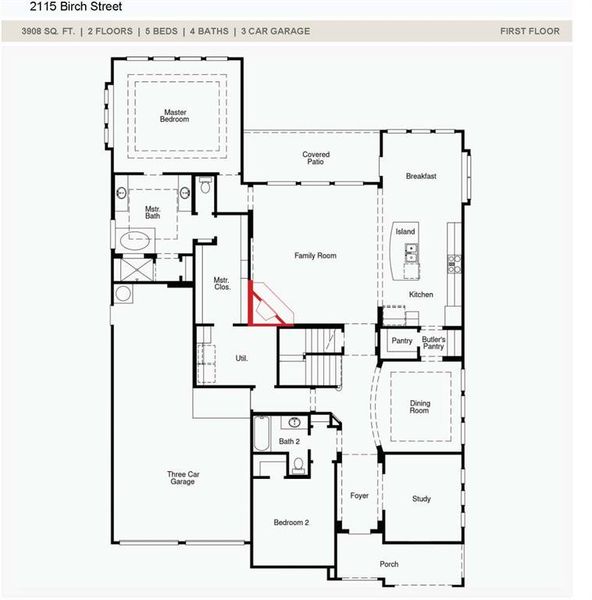 2D floor plan layout of this home in South Pointe, Mansfield, TX (Image 5).