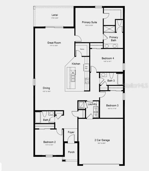 2D floor plan layout of this home in Waterstone, Groveland, FL (Image 2). 2D floor plan layout of this home in Waterstone, Groveland, FL (Image 2).