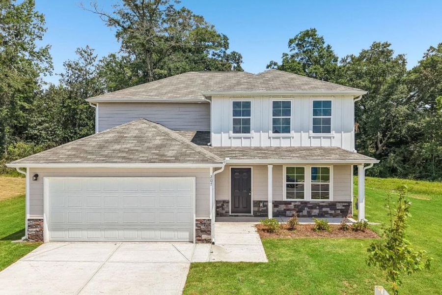 Front exterior of a new home in Shallow Creek, Hogansville, GA, highlighting curb appeal (Image 2). Front exterior of a new home in Shallow Creek, Hogansville, GA, highlighting curb appeal (Image 2).