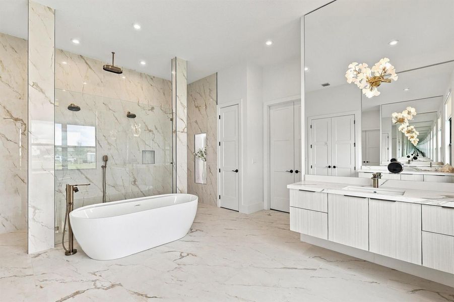 Freestanding Tub and Dual Vanities Freestanding Tub and Dual Vanities