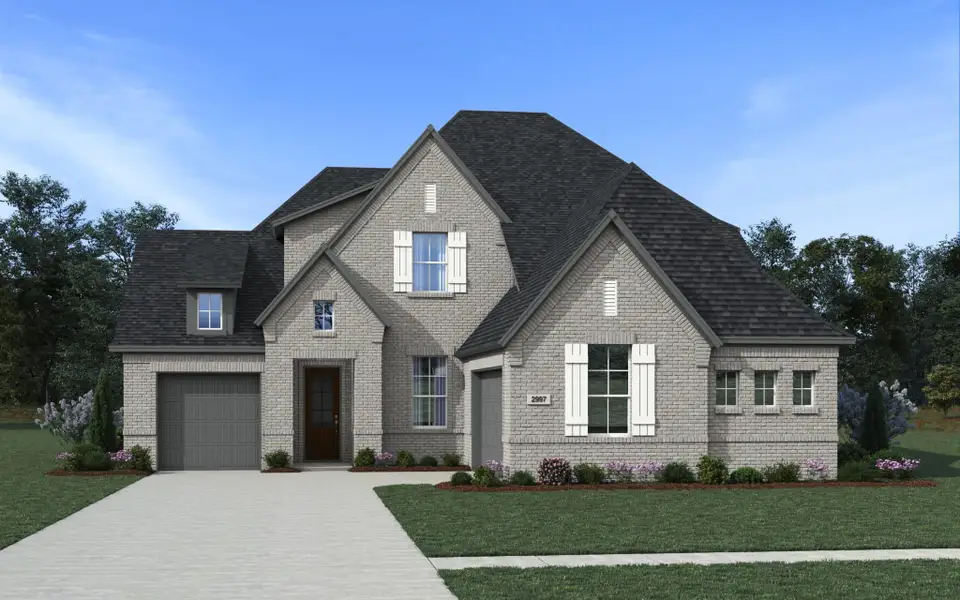 Front exterior of a new home in Prominence, San Antonio, TX, highlighting curb appeal (Image 3).
