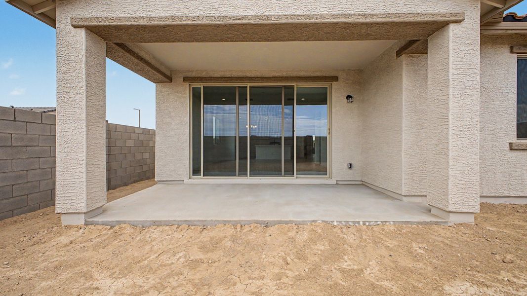 Patio exterior of move-in ready single-story Clover by DRB Homes at Sienna Park, 1315 S. 215th Drive, Buckeye, Arizona 85326. Patio exterior of move-in ready single-story Clover by DRB Homes at Sienna Park, 1315 S. 215th Drive, Buckeye, Arizona 85326.