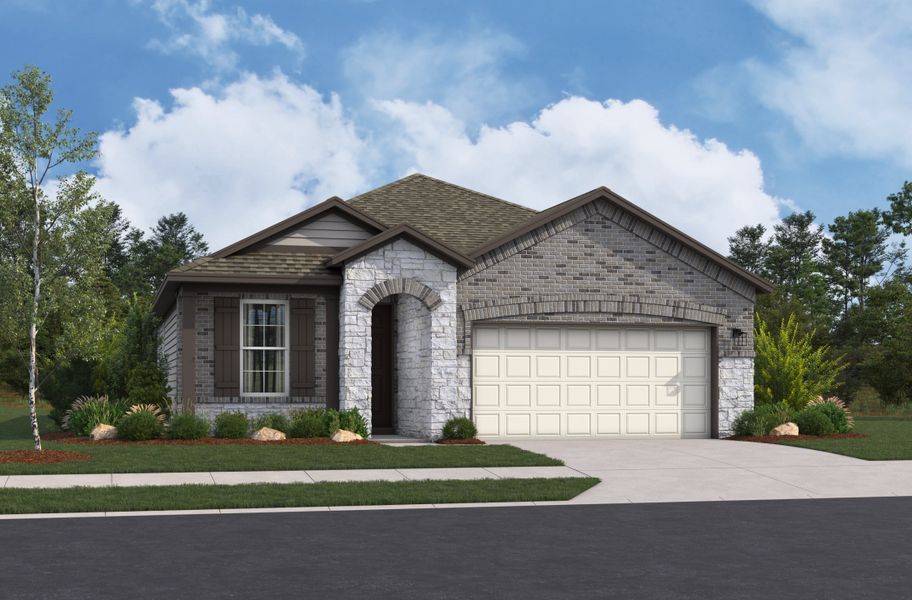 Representative exterior photo of a completed home built from the Quintera by Beazer Homes in Hunter's Ranch, San Antonio, TX (Image 2). Representative exterior photo of a completed home built from the Quintera by Beazer Homes in Hunter's Ranch, San Antonio, TX (Image 2).