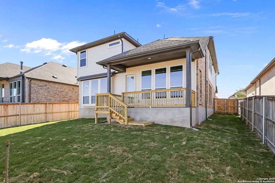 Exterior details and patio area of a home in Mayfair 50', New Braunfels (Image 25).