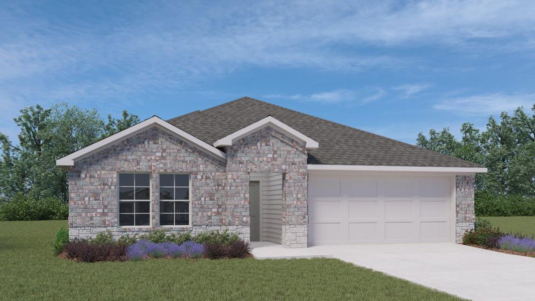 Front exterior of a new home in Rosenbusch Ranch, Leander, TX, highlighting curb appeal (Image 1). Front exterior of a new home in Rosenbusch Ranch, Leander, TX, highlighting curb appeal (Image 1).