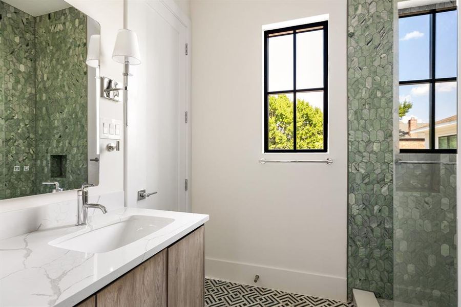Full bath with vanity and walk in shower Full bath with vanity and walk in shower