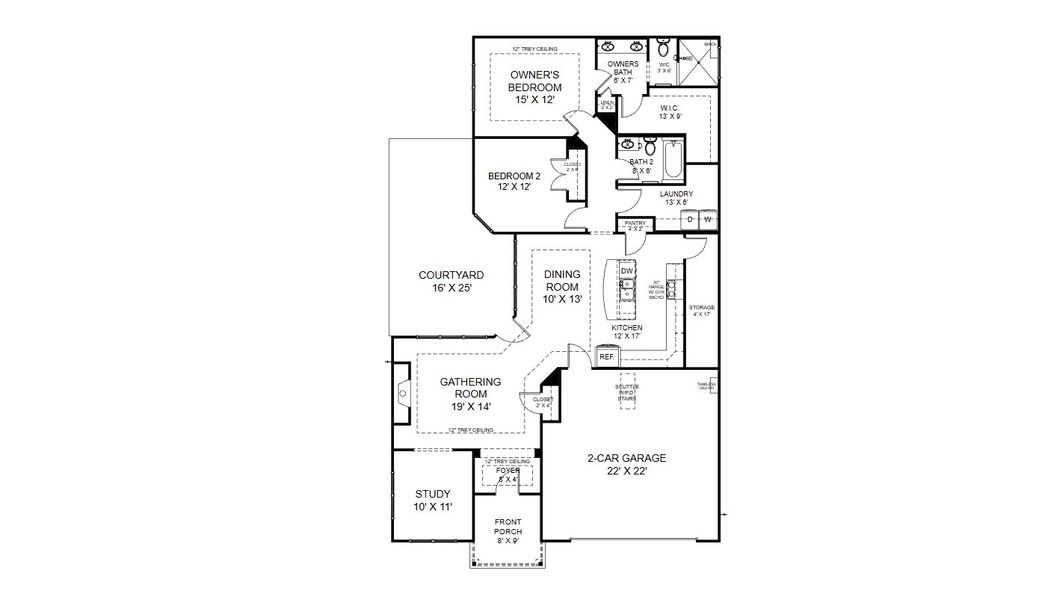 2D floor plan layout for the Palazzo by Cook Bros. Homes in The Grove At Haven Hill, Lenoir City, TN (Image 3).