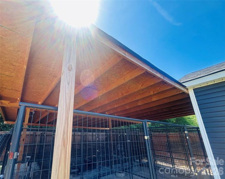 Patio with a covered shed