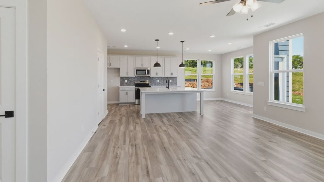 View of gathering room and kitchen