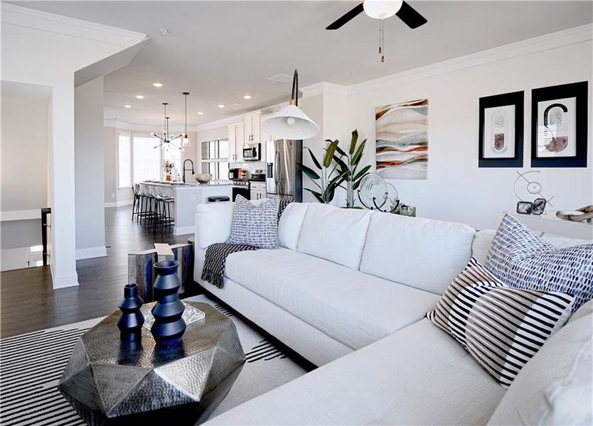 Furnished interior view inside a new home in Towns at Enclave, Lawrenceville (Image 10). Furnished interior view inside a new home in Towns at Enclave, Lawrenceville (Image 10).