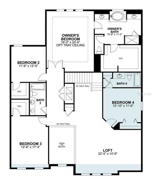 2D floor plan layout of this home in Center Lake on the Park, St. Cloud, FL (Image 3).