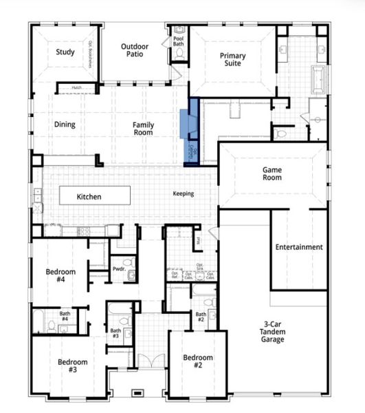 2D floor plan layout for the Treviso by Highland Homes in Ridgeline: 70ft. lots, McKinney, TX (Image 4).