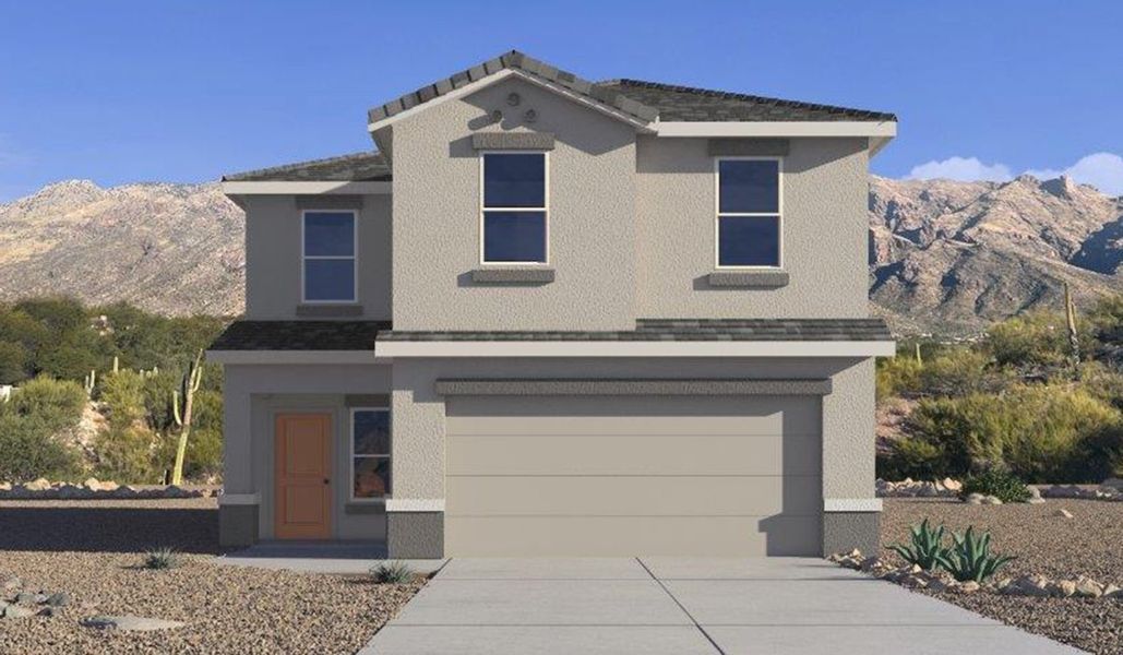 Front exterior of a new home in Hanson Ridge, Vail, AZ, highlighting curb appeal (Image 1).