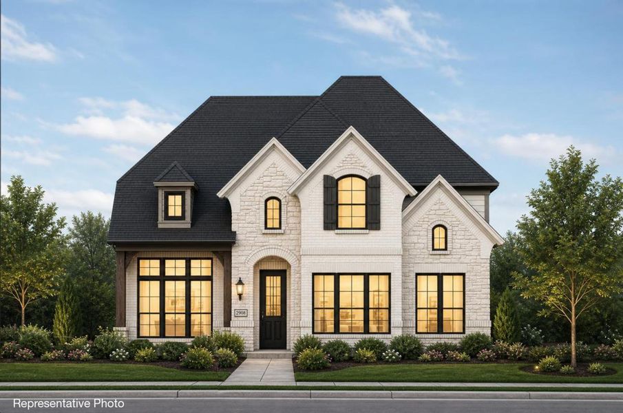 Representative exterior photo of a completed home built from the Royal Oak by Grand Homes in Edgewater, Fate, TX (Image 16). Representative exterior photo of a completed home built from the Royal Oak by Grand Homes in Edgewater, Fate, TX (Image 16).