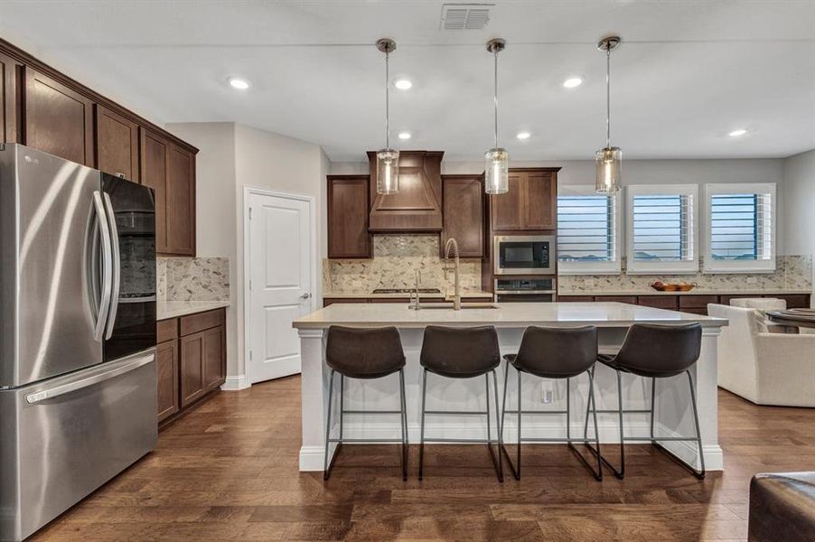 View of the gourmet eat in kitchen.