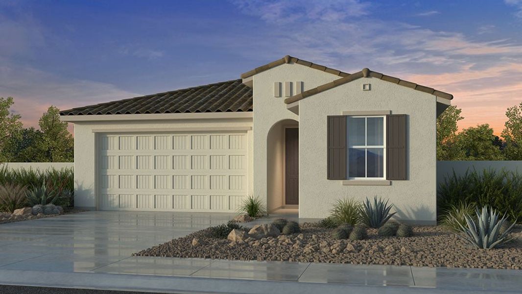 Front exterior of a new home in Combs Ranch, San Tan Valley, AZ, highlighting curb appeal (Image 1). Front exterior of a new home in Combs Ranch, San Tan Valley, AZ, highlighting curb appeal (Image 1).