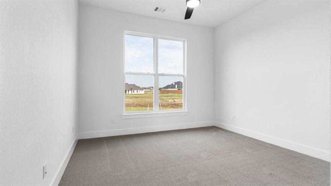 Spare room with carpet flooring and ceiling fan