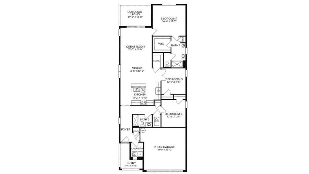 2D floor plan layout for the Jennings by D.R. Horton in Lakes of Mount Dora, Mount Dora, FL (Image 3).