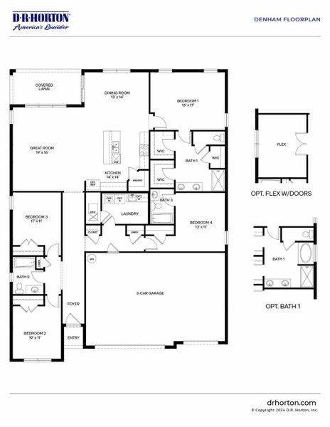 2D floor plan layout for the Denham by D.R. Horton in Pineapple Preserve, Vero Beach, FL (Image 3).