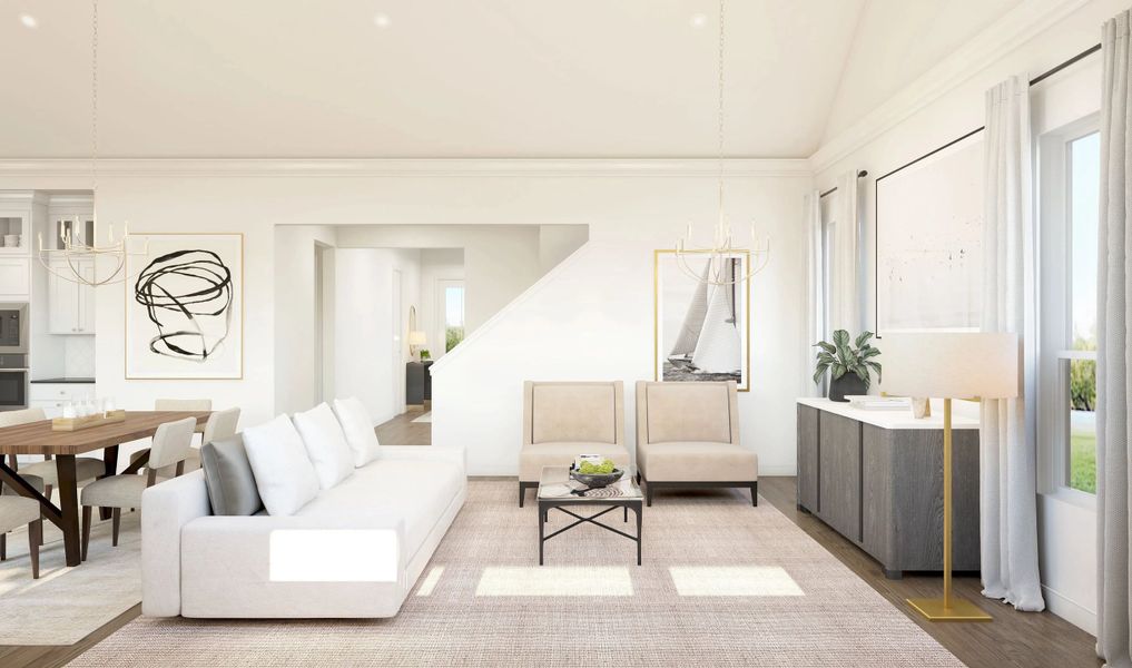 Great room with vaulted ceiling