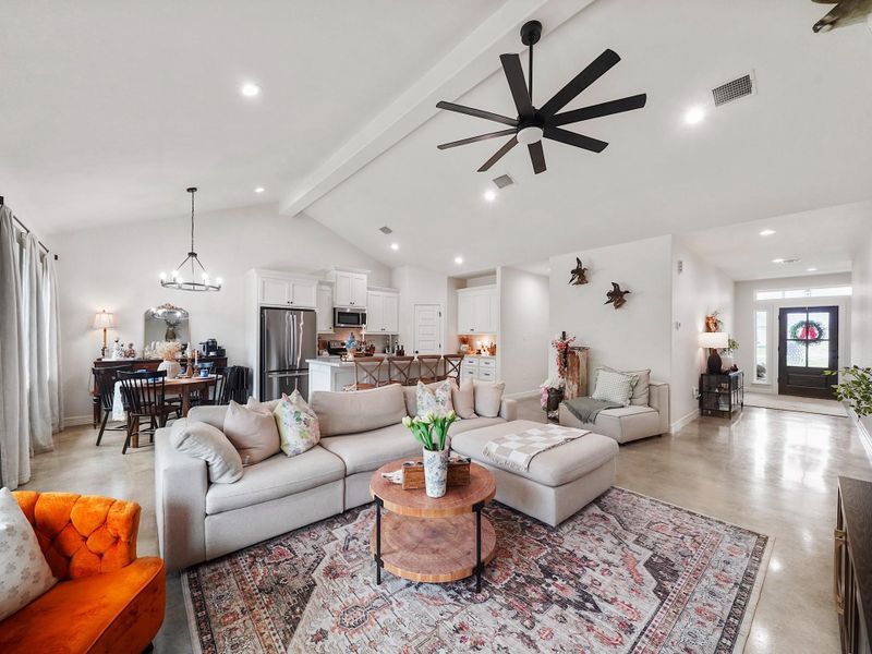 ANOTHER ANGLE VIEW OF THE LIVING ROOM, BREAKFAST & KITCHEN.