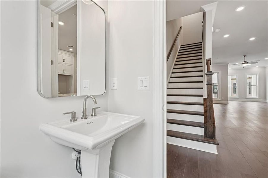 Bathroom on main level is spacious with natural light