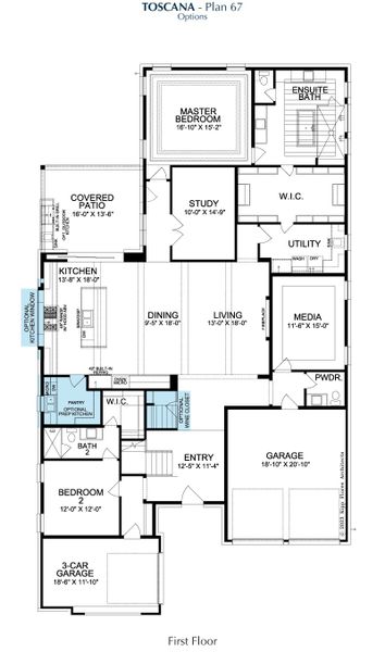 2D floor plan layout for the Toscana by Landon Homes in Fields Prestige - 60's, Frisco, TX (Image 5).