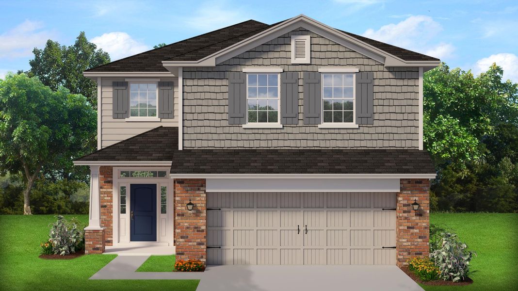 Representative exterior photo of a completed home built from the 2405 by Adams Homes in Winding Oaks, Weeki Wachee, FL (Image 16). Representative exterior photo of a completed home built from the 2405 by Adams Homes in Winding Oaks, Weeki Wachee, FL (Image 16).