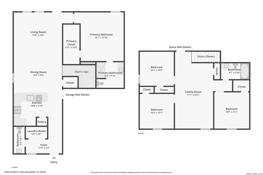2D floor plan layout of this home in Sky Ranch, New Braunfels, TX (Image 3).