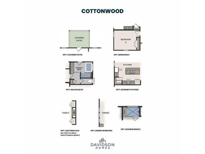 2D floor plan layout for the The Cottonwood E by Davidson Homes LLC in Woods Crossing, Gallatin, TN (Image 4).