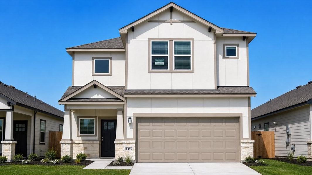 Front exterior of a new home in Glendale Lakes, Rosharon, TX, highlighting curb appeal (Image 1). Front exterior of a new home in Glendale Lakes, Rosharon, TX, highlighting curb appeal (Image 1).