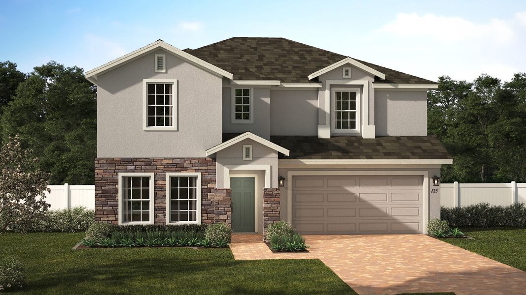 Representative exterior photo of a completed home built from the Newcastle by Risewell Homes in Eagletail Landings, Howey-in-the-Hills, FL (Image 6).