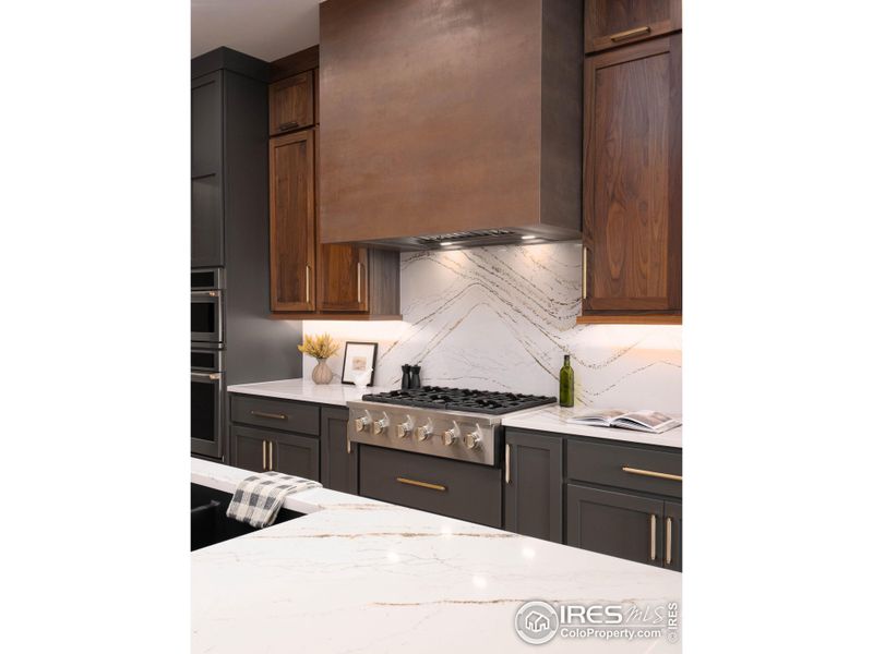 GE "Monogram" appliances, slab backsplash w/hidden outlets