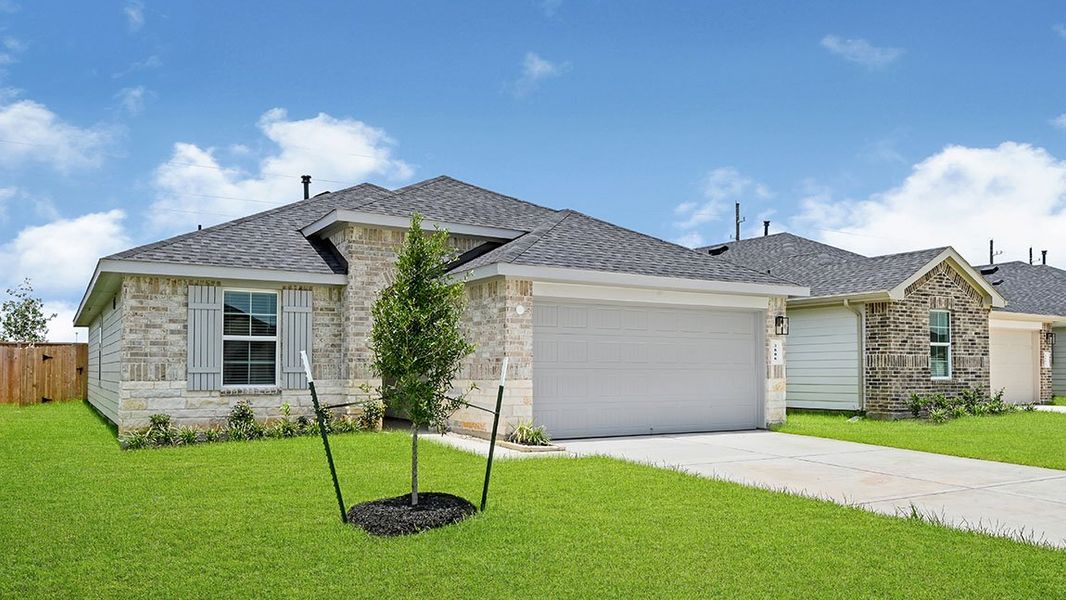 Front exterior of a new home in Sorrento, Richmond, TX, highlighting curb appeal (Image 2).