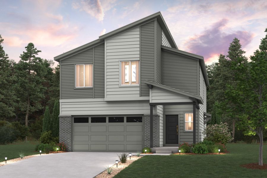 Front exterior of a new home in Legato, Commerce City, CO, highlighting curb appeal (Image 1). Front exterior of a new home in Legato, Commerce City, CO, highlighting curb appeal (Image 1).