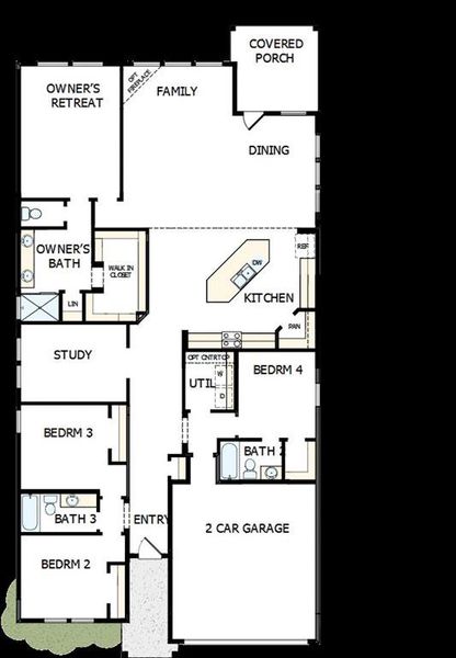 2D floor plan layout of this home in Creekshaw – Classic, Royse City, TX (Image 4).