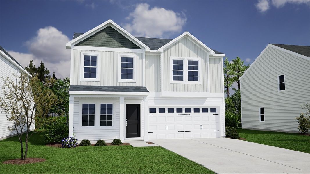 Front exterior of a new home in Killians Crossing, Blythewood, SC, highlighting curb appeal (Image 1). Front exterior of a new home in Killians Crossing, Blythewood, SC, highlighting curb appeal (Image 1).