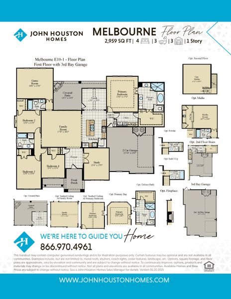 2D floor plan layout for the Melbourne by John Houston Homes in Levante - 1 Acre Lots, Waxahachie, TX (Image 3).