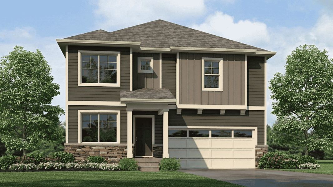 Representative exterior photo of a completed home built from the Holcombe by D.R. Horton in Brighton Crossing, Brighton, CO (Image 5).