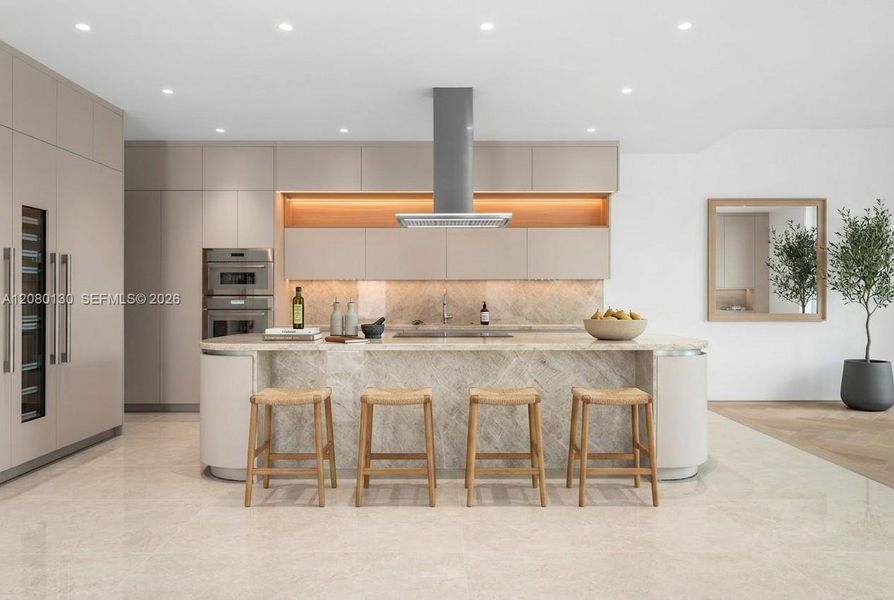Kitchen. Disclaimer: Several photographs presented in this listing contain digitally added furniture, artwork, and decor. These virtually staged images are intended solely for illustrative purposes.