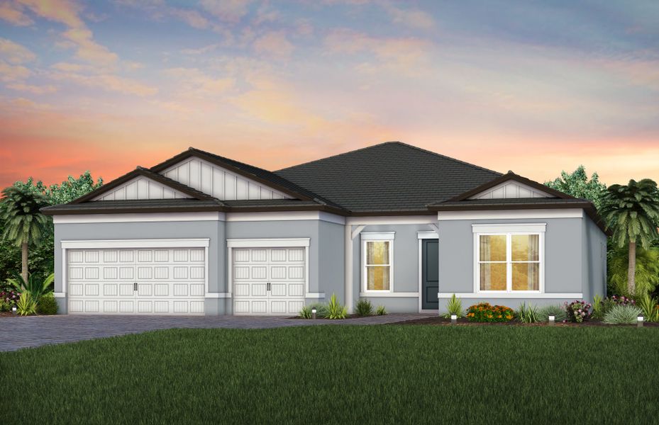 Representative exterior photo of a completed home built from the Stellar by Del Webb in Del Webb Explore North River Ranch, Parrish, FL (Image 2). Representative exterior photo of a completed home built from the Stellar by Del Webb in Del Webb Explore North River Ranch, Parrish, FL (Image 2).