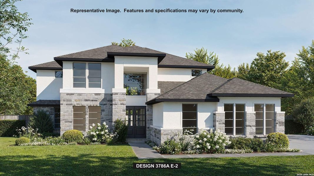 Front exterior of a new home in Megan's Landing, Castroville, TX, highlighting curb appeal (Image 1). Front exterior of a new home in Megan's Landing, Castroville, TX, highlighting curb appeal (Image 1).