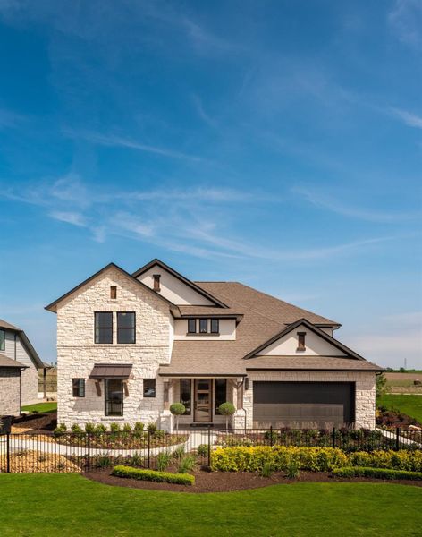 View of front of home featuring stone siding, a shingled roof, an attached garage, and stucco siding View of front of home featuring stone siding, a shingled roof, an attached garage, and stucco siding