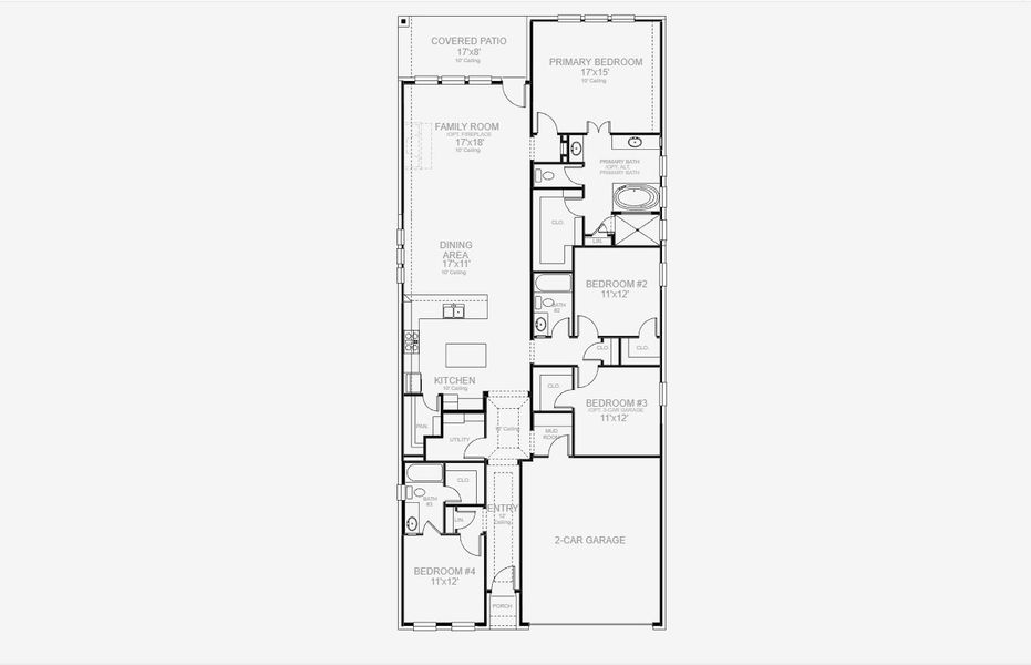 2D floor plan layout for the 2169W by Perry Homes in Meraki 45', Forney, TX (Image 5).
