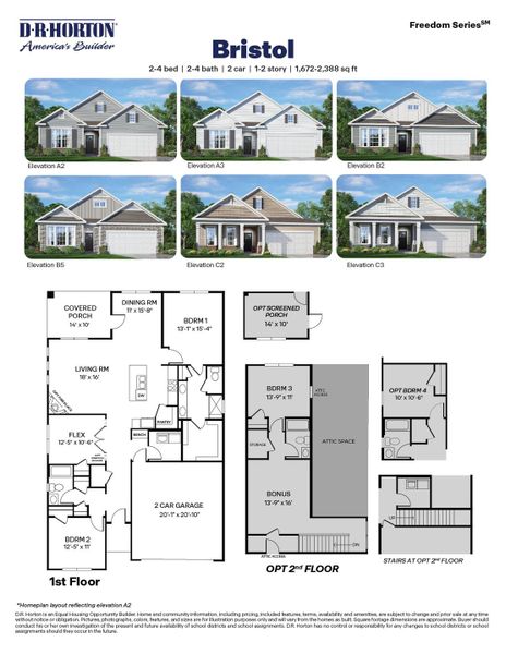 2D floor plan layout for the Bristol by D.R. Horton in Quarry Hills - Freedom, Swepsonville, NC (Image 3).