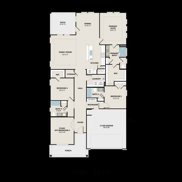 2D floor plan layout for the The Everett by Davidson Homes LLC in Sundance Cove, Crosby, TX (Image 3).
